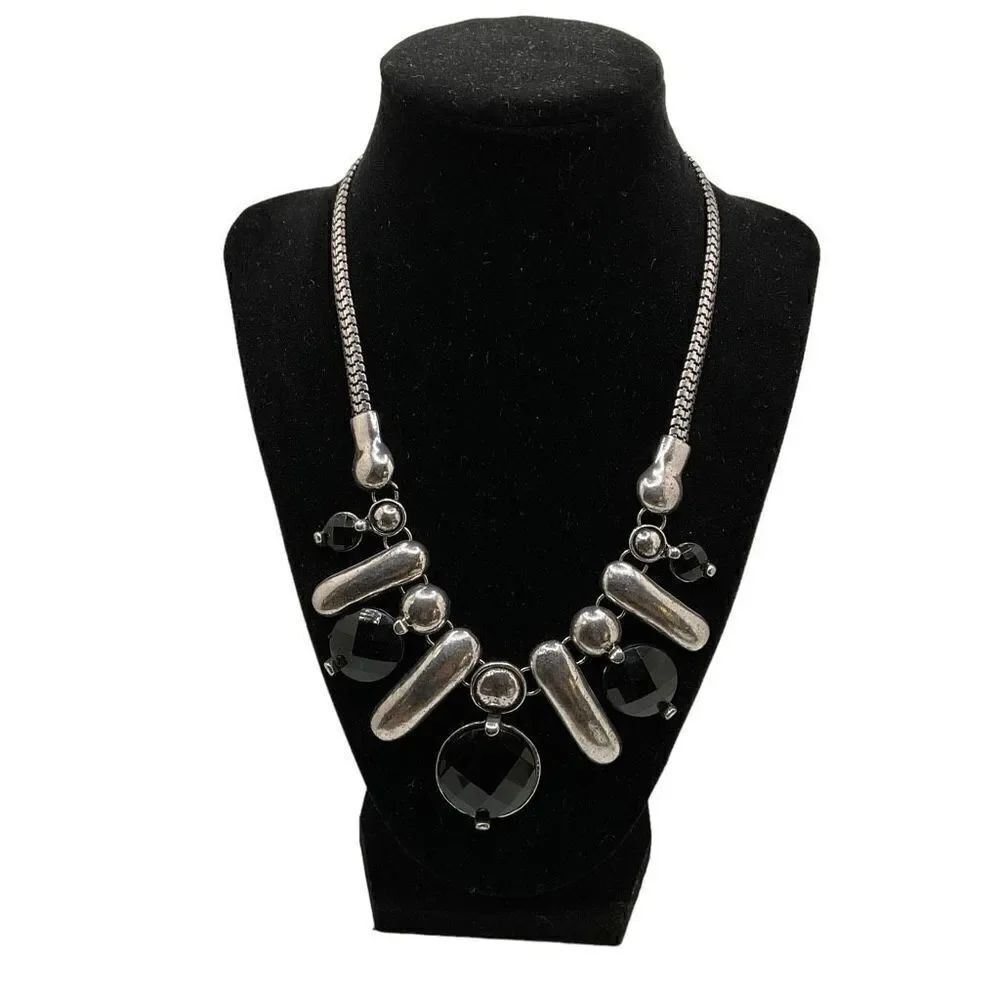 Fashion Necklace Adjustable Silver Toned Chain Black Beads Length 20 Inches